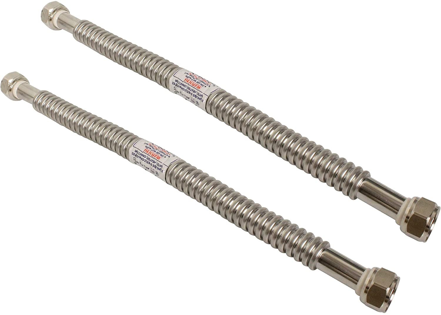 2 Pack Heavy Duty Durable Stainless Steel Corrugated Water Flex Connector with Extra Thick Washers for Water Heater and Water Softener (24" x 3/4" FIP)