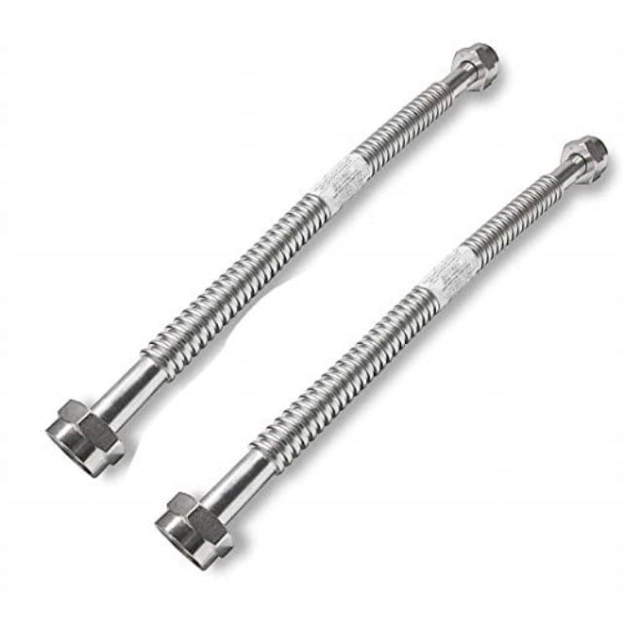 2 Pack Heavy Duty Durable Stainless Steel Corrugated Water Flex Connector with Extra Thick Washers for Water Heater and Water Softener (18x1 FIP)