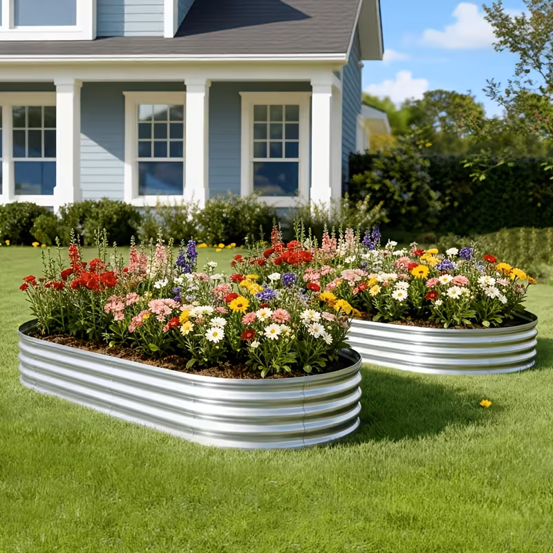 2-Pack Heavy-Duty Galvanized Oval Raised Planters, Large Outdoor Metal Garden Beds for Vegetables, Herbs & Fruits