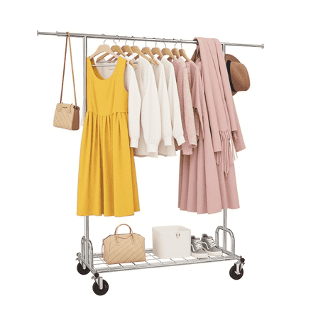 2 Pack Clothes Rack With Wheels Load 480 lbs, Foldable & Adjustable Rolling Closet Clothing Racks for Hanging Clothes, Heavy Duty Garment Rack Commercial Coat Rack on Wheels