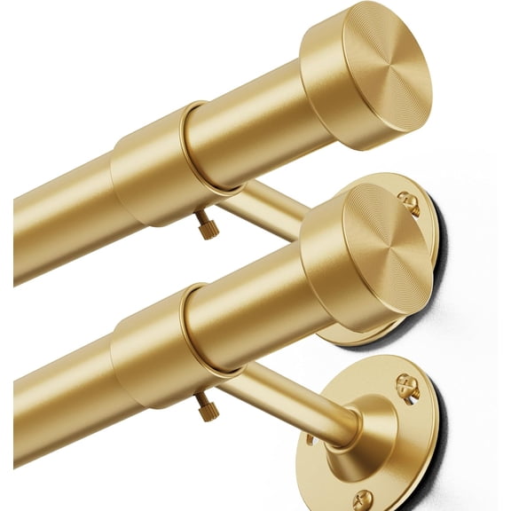 2-Pack Heavy Duty Gold Curtain Rods, Adjustable 32-60 Inches, 1 Inch Diameter Short Window Rods with Aluminum Finials