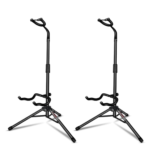 5Core Guitar Stand Floor Adjustable Heavy Duty Folding Metal Black for Acoustic Electric Bass Guitars 2 Pack