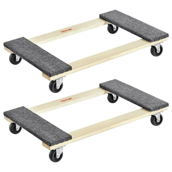 2-Pack Heavy Duty Hardwood Furniture Moving Dolly, 18"x30" 1000lbs Capacity Each, 8 x 3" Swivel Casters for Moving Furniture & Appliances