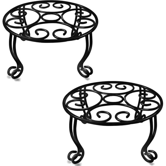 2 Pack Heavy Duty Iron Plant Stand, 11.8'' Diameter, 6'' Tall, Black, Powder Coated, Round, Sturdy & Stable, Indoor/Outdoor, No Assembly Required