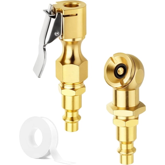 2-Pack Heavy Duty Locking Air Chuck, 1/4" FNPT Closed Flow Clip On Air Chuck Compatible with Schrader Valves, Quick Connect, Pure Brass.