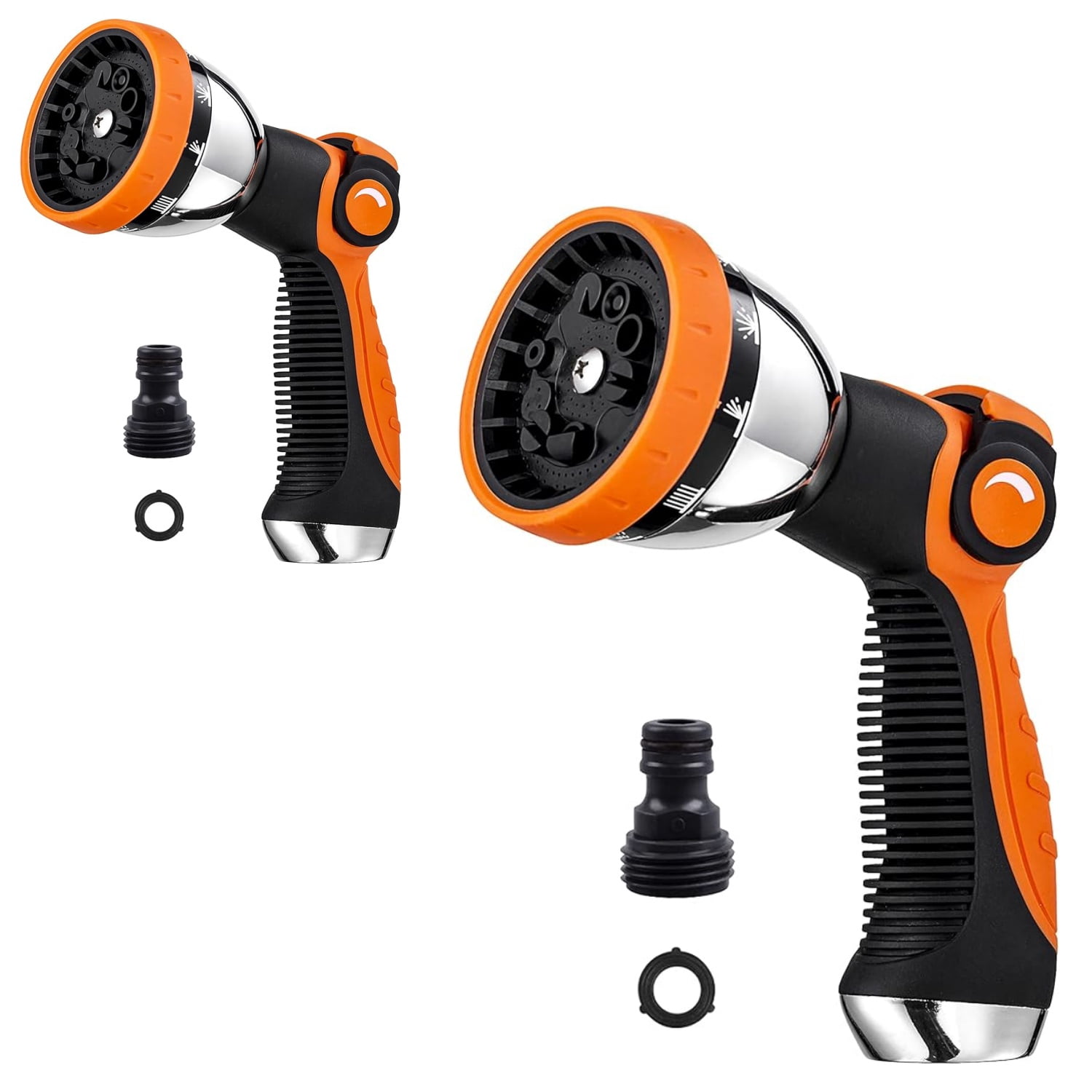 2-Pack Heavy Duty Metal Garden Hose Nozzle with Thumb Control, 10 Spray Patterns for Watering Plants, Car Washing, Pet Showering and Cleaning Orange