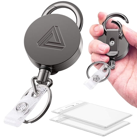 Azrra Heavy Duty Metal Retractable Badge Reel with Belt Clip, Waterproof ID Holder, 28-inch Cord, 2 pack