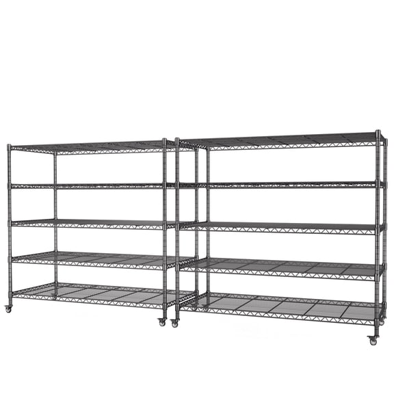 2-Pack Heavy Duty Metal Shelving Units,3000 LBS Wire Shelving, Adjustable 5-Tier Garage Storage Racks with Wheels, 46"W x 16"D x 72"H