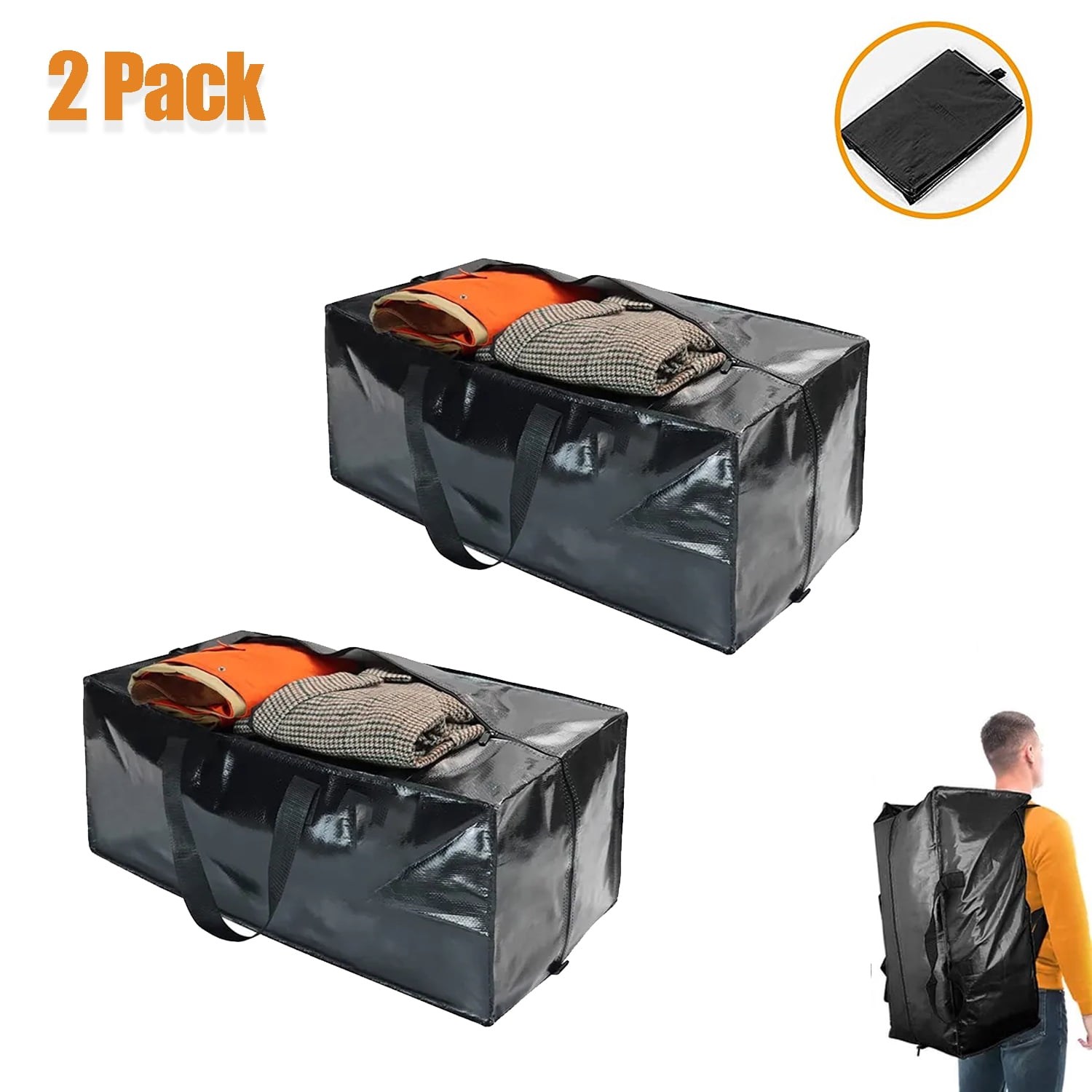 iMounTEK 4pcs Moving Bags Heavy Duty Container Reusable Plastic Totes Blue Moving Bin Zippered Storage Bag, Size: Large