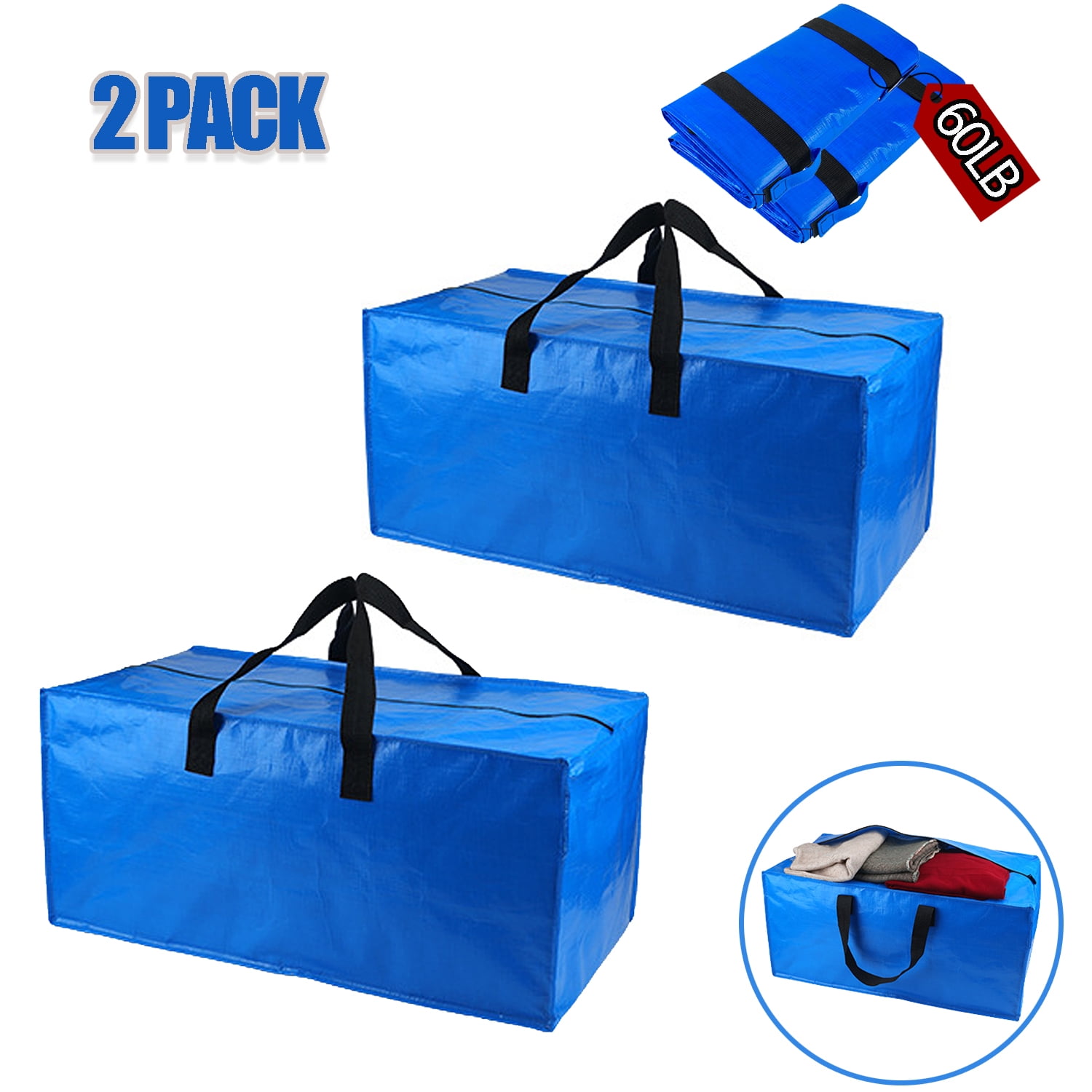 BAG-THAT! 2 Pack XXL Moving Bags, Jumbo Extra Large Heavy Duty Stronger  Handles Wrap Around Storage Bags Moving Totes Storage Totes Zippered  Reusable