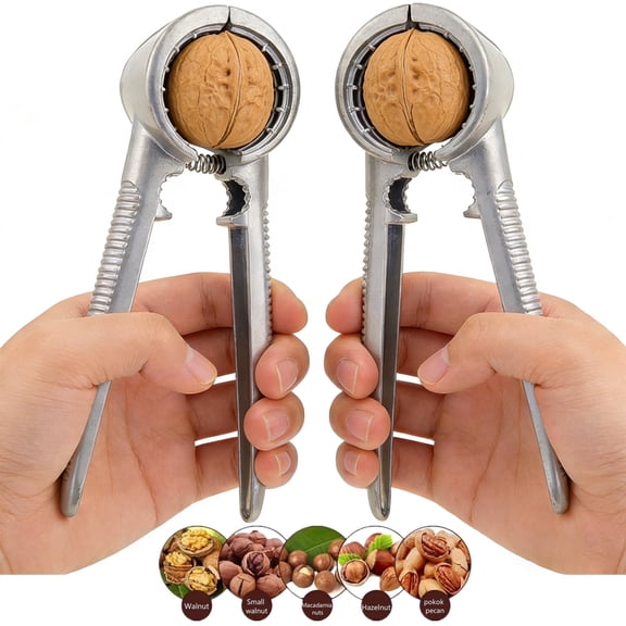 2-Pack Heavy Duty Nut Cracker Tool - Spring Loaded Pecan & Walnut Cracker, Aluminum Alloy Sheller with Non-Slip Handle, Professional Nut Opener for Hazelnuts, Almonds, Brazil Nuts
