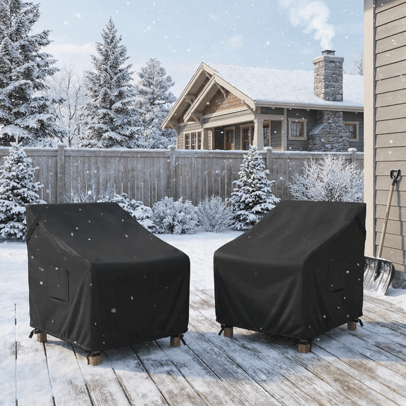 2 Pack Heavy Duty Patio Chair Covers, 600D Waterproof Outdoor Chair Covers UV Protected Lounge Deep Outdoor Seat Cover, 32"W x 37"D x 36"H, Classic Black