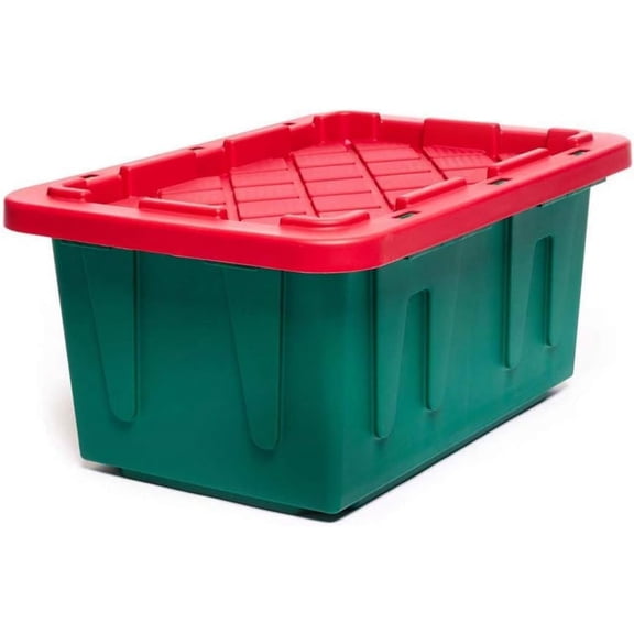 2-Pack , Heavy Duty Plastic Storage Bins with Lids, 15 Gallon, Green/Red - Stackable Container Boxes for Holiday, Attic, and Garage Organization
