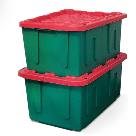 2-Pack , Heavy Duty Plastic Storage Box with Lids, 27 Gallon, Green/Red