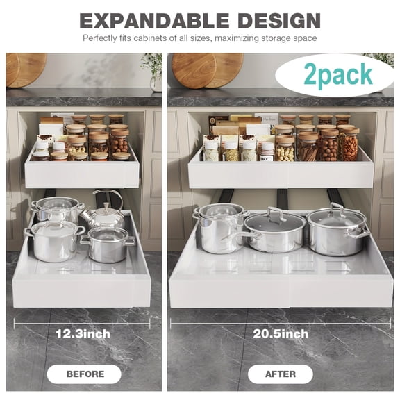 2 Pack Heavy Duty Pull Out Cabinet Organizers, Under Sink Sliding Storage Basket for Kitchen, Bathroom, Pantry