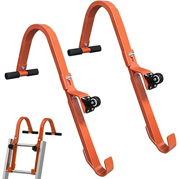 2 Pack Heavy Duty Roof Ladder Hook with Wheel,Extension Ladder Stabilizer for Roof with Rubber Grip T-Bar for Damage Prevention, Fast and Easy Setup to Access Steep Roofs$$Tools