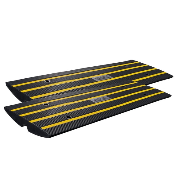 "2-Pack Heavy Duty Rubber Curb Ramps for Driveway, 15T Capacity, 2.6" Rise Height – Wheelchair/Sidewalk Ramp, Low Car & Garage Use, Durable Cable Cover Bridge"