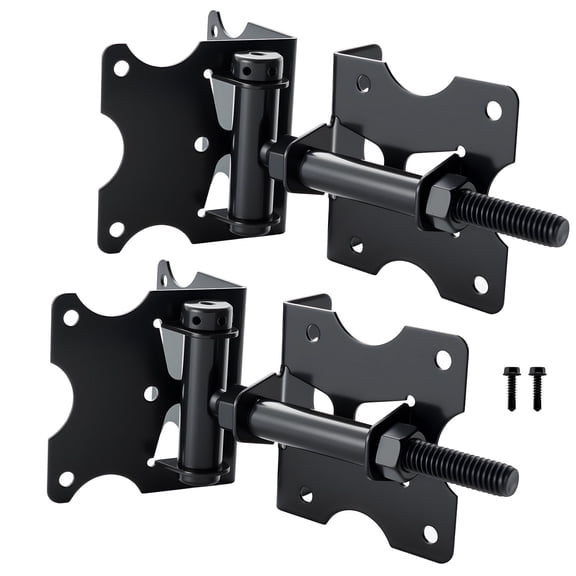 WellMade 3-1/2 in. Self-Closing Gate Hinge, Heavy Duty Adjustable Steel Hinge with Screws and Tool for Vinyl and Wood Gates, Black, 2 pack