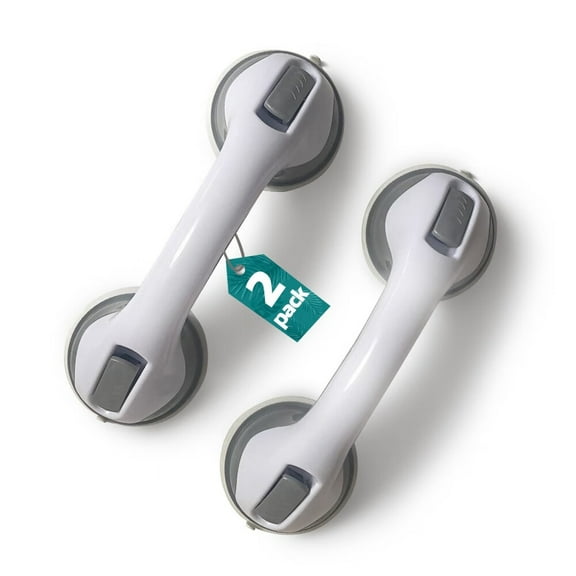 2 Pack Heavy-Duty Shower Grab Bars - 12 Inch Grey Suction Bar Handles for Elderly,Seniors,Handicap,Safety Balance Assist Grip for Bathroom,Toilet - Anti-Slip,Shower Handles Hand Rai