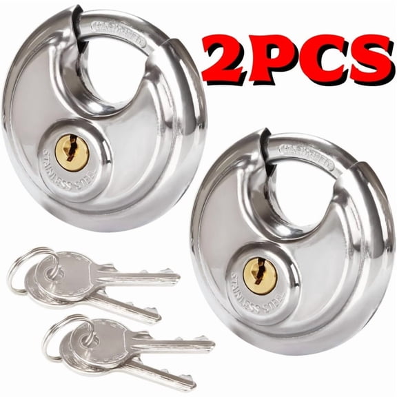 2-Pack Heavy Duty Stainless Steel Round Padlock with Keys | 60mm Disc-Style Security Lock for Storage Lockers, Sheds, Garages, Trailers & Outdoor Equipment - Weatherproof & Easy to Use