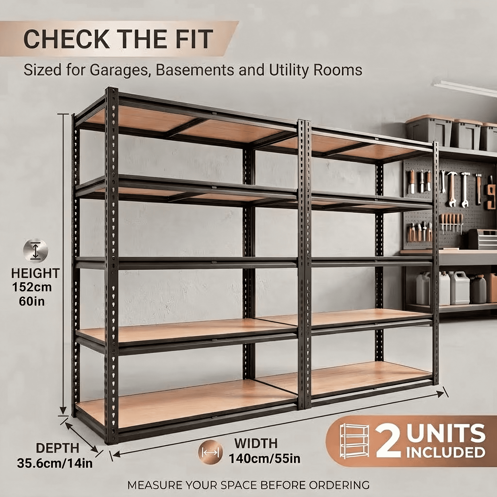 Utility Storage Racks 【2‑Pack Heavy‑Duty Storage Shelves】 5‑Tier Metal Utility Shelving Unit ...