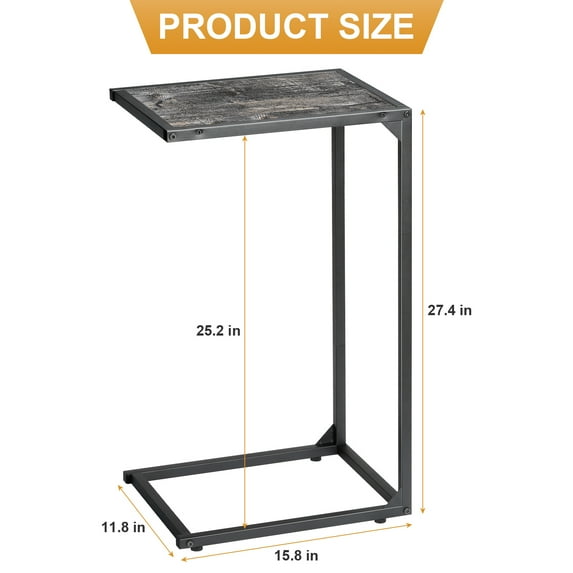 2-Pack Heavy-Duty Thickened C-Shaped Side Tables (Dark Gray) End Tables