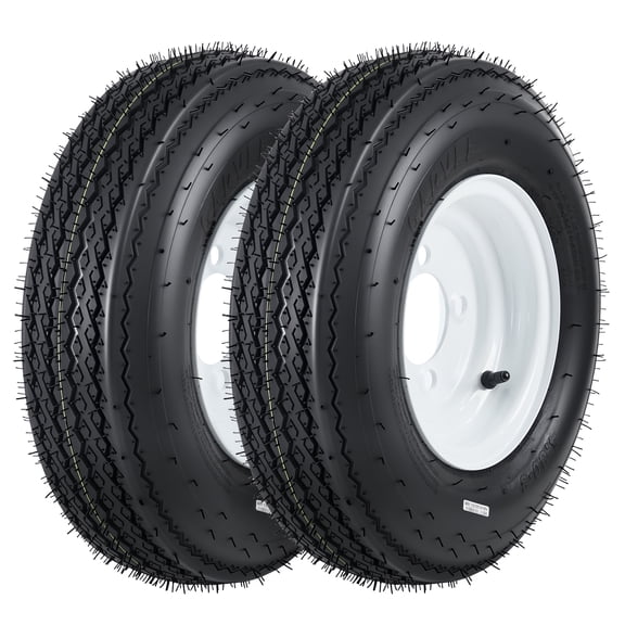 2-Pack Heavy Duty Trailer Tire Wheel Assemblies Multi size 4.80-8 6PR Load Range C 4 Lug White Modular Wheels Bias Tires for Utility Boat Camper Trailers Specs