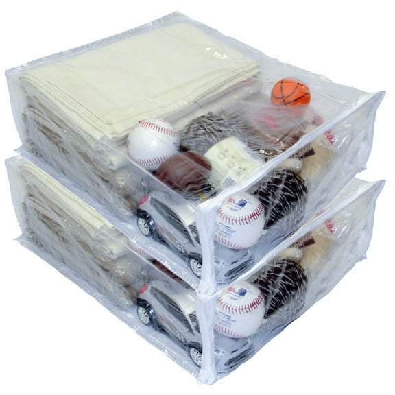 2-Pack Heavy Duty Vinyl Zippered Closet Storage Bags (Clear) for Sweaters, Blankets, Comforters, Bedding Sets and Much More! (15" x 18" x 6") 7 Gallon
