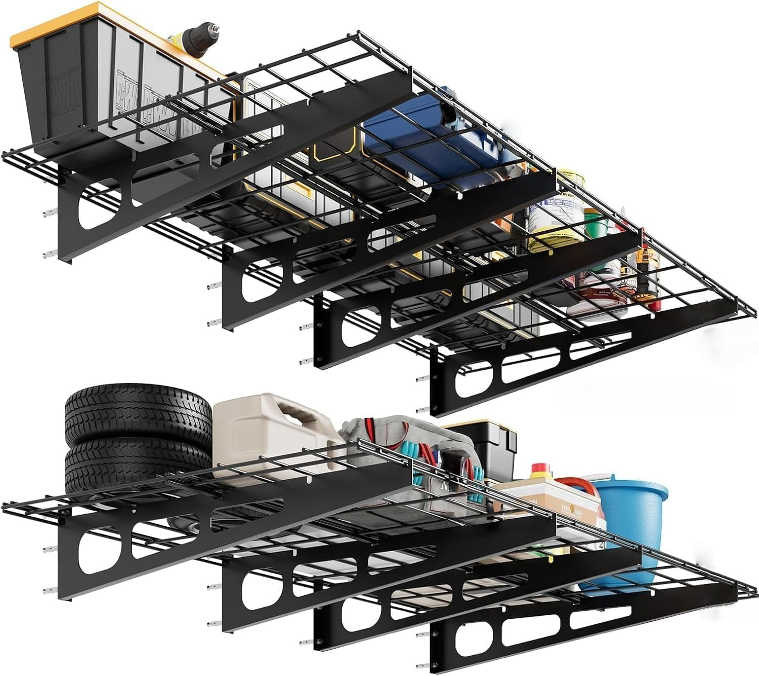 2-Pack Heavy Duty Wall Shelves， 2x6ft Folding Storage System with 1600 lb Capacity — Heavy-Duty Garage & Warehouse Shelving