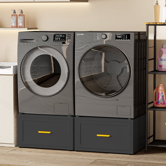 2 Pack Heavy Duty Washer and Dryer Pedestals, 28" W Metal Universal Laundry Pedestal, 440LBS Washer Pedestal with Drawer, washer dryer stand, Black