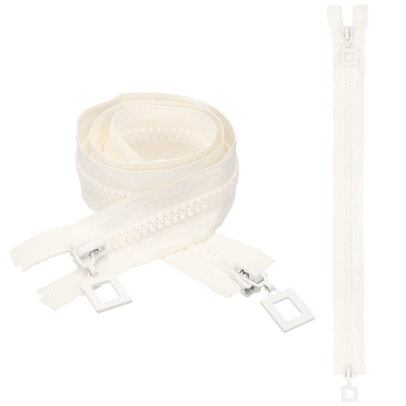 2 Pack Heavy Duty Zippers, #8 31.5 Inch Two Way Separating Zipper Large Resin Zippers Metal Zip Pull Repair Replacement for Jackets Coats Sewing, Cream White
