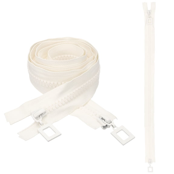 2 Pack Heavy Duty Zippers, #8 47 Inch Two Way Separating Zipper Large Resin Zippers Metal Zip Pull Repair Replacement for Jackets Coats Sewing, Cream White