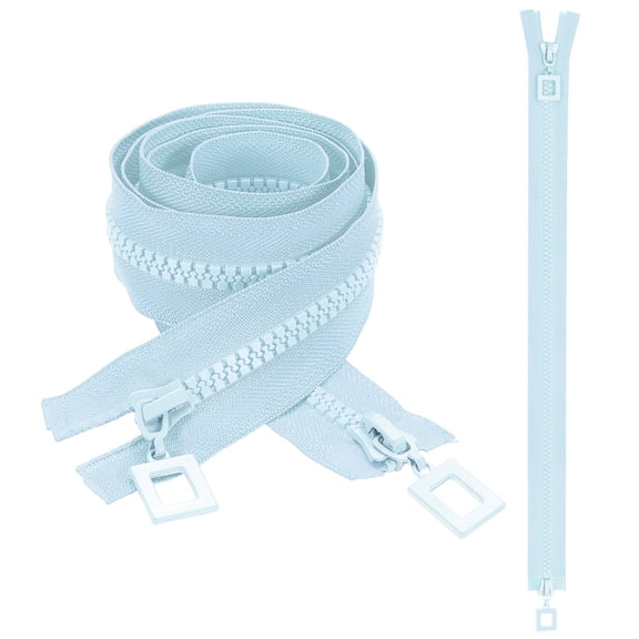 2 Pack Heavy Duty Zippers, #8 47 Inch Two Way Separating Zipper Large Resin Zippers Metal Zip Pull Repair Replacement for Jackets Coats Sewing, Sky Blue