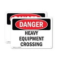 thumbnail image 1 of (2 Pack) Heavy Equipment Crossing OSHA Danger Sign 14 Inch X 10 Inch Indoor / Outdoor Rust-Free Aluminum Metal Signs for Workplace, Workshop, and Construction Site, Made in the USA, 1 of 8
