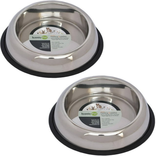 2-Pack Heavy Weight Non-Skid Easy Feed High Back Pet Bowl For Dog or Cat, 32 Oz, 4 Cup