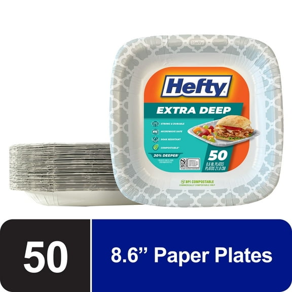 ( 2 Pack ) Hefty Extra Deep 8.6 Inch Paper Plates, 50 Count