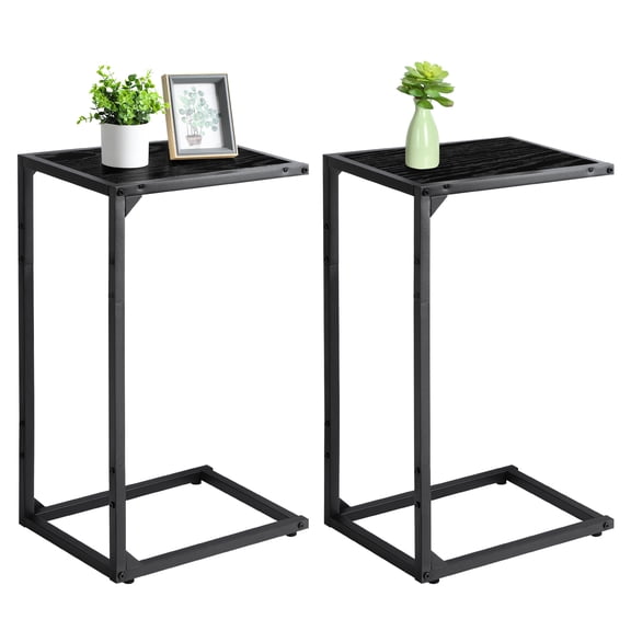 2-Pack Heightened Heavy-Duty C-Shaped Side Tables Black