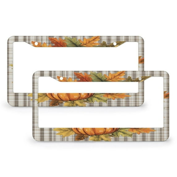 2 Pack Hello Fall Wreath with Sunflowers Pumpkin License Plate Cover Pumpkin Wreath Autumn Thanksgiving Customized Decor Car Tag Stainless Aluminum 2 Hole Car Accessories US Canada Standard