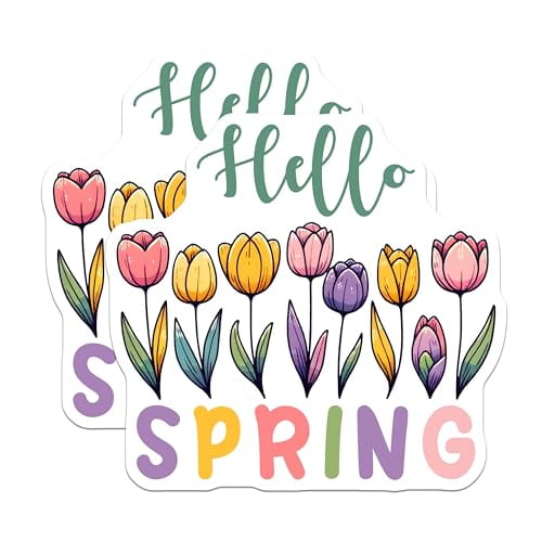 (2 Pack) Hello Spring Magnets - Floral Art Decor - 5" On Longest Side - for Cars, Fridges, Toolboxes - Made in USA - MAG8010