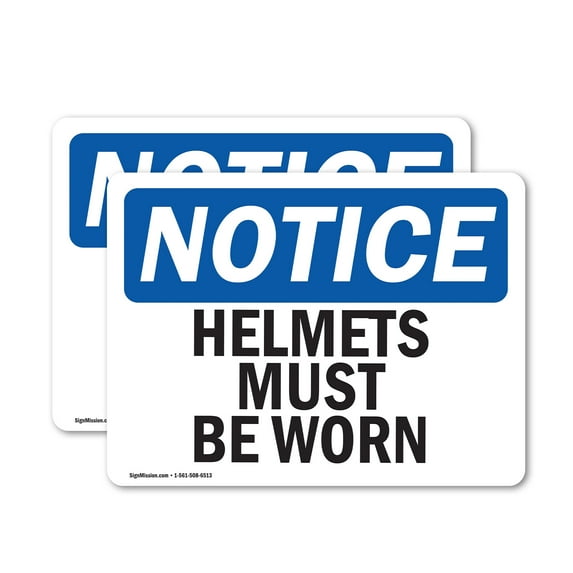 (2 Pack) Helmets Must Be Worn OSHA Notice Sign 5 Inch X 3.5 Inch Vinyl Label Decal Sticker Weather Resistant, UV Protected for Workplace, Business, and Construction Site, Made in the
