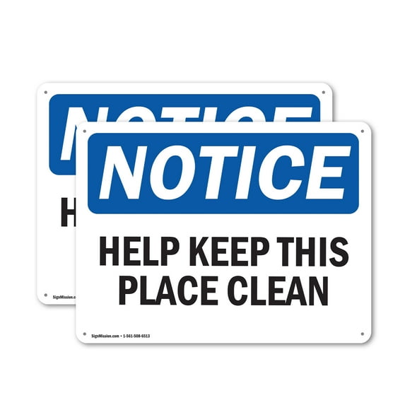 (2 Pack) Help Keep This Place Clean OSHA Notice Sign 24 Inch X 18 Inch Plastic Sign, Weather Resistant, UV Protected for Workplace, Business, and Construction Site, Made in the USA