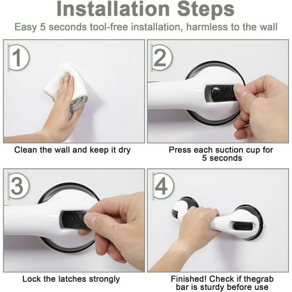 2 Pack Helping Handle for Shower Suction Grab Bars for Bathroom – Portable Safety Handrails for Elderly, Handicap, Seniors – No Drilling, Strong Hold, Easy Install