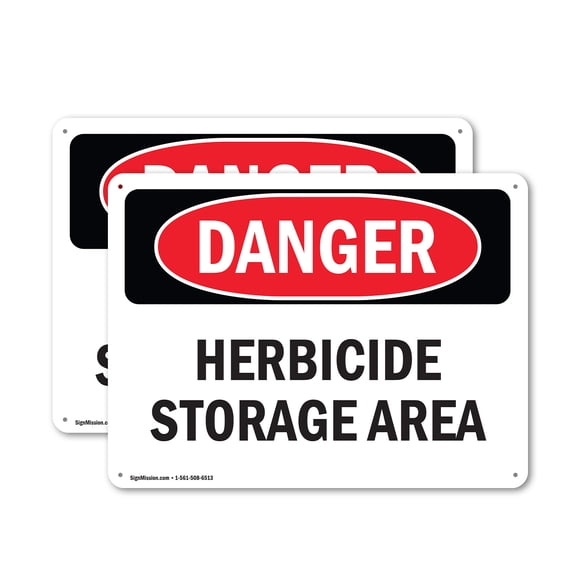 (2 Pack) Herbicide Storage Area OSHA Danger Sign 10 Inch X 7 Inch Plastic Sign, Weather Resistant, UV Protected for Workplace, Business, and Construction Site, Made in the USA
