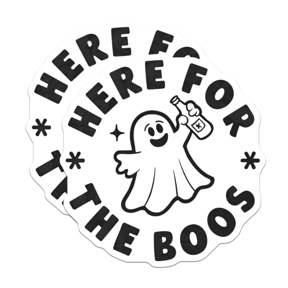 (2 Pack) Here for The Boos Stickers - Funny Ghost - Halloween Party - 5" On Longest Side - Sticks to Smooth Flat Surfaces - Made in USA - BMCS20483