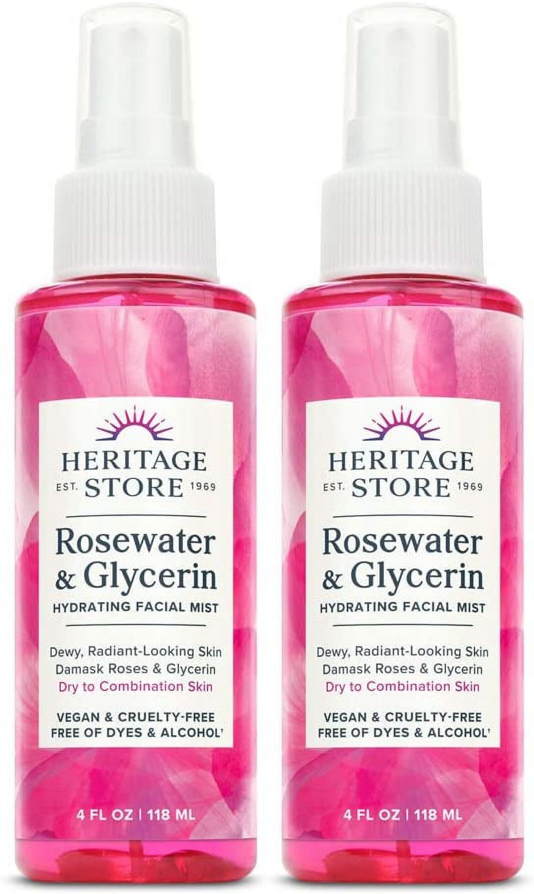 (2 Pack)Heritage Store Rosewater & Glycerin Hydrating Facial Mist, for
