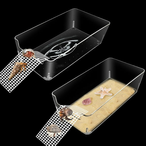 2 Pack Hermit Crab Water Tank, Hermit Crab Cage Accessories with Climbing Ramp Hermit Crab Aquarium Salt Water Pool for Small or Medium Hermit Crab Habitat Home – Transparent (Large)