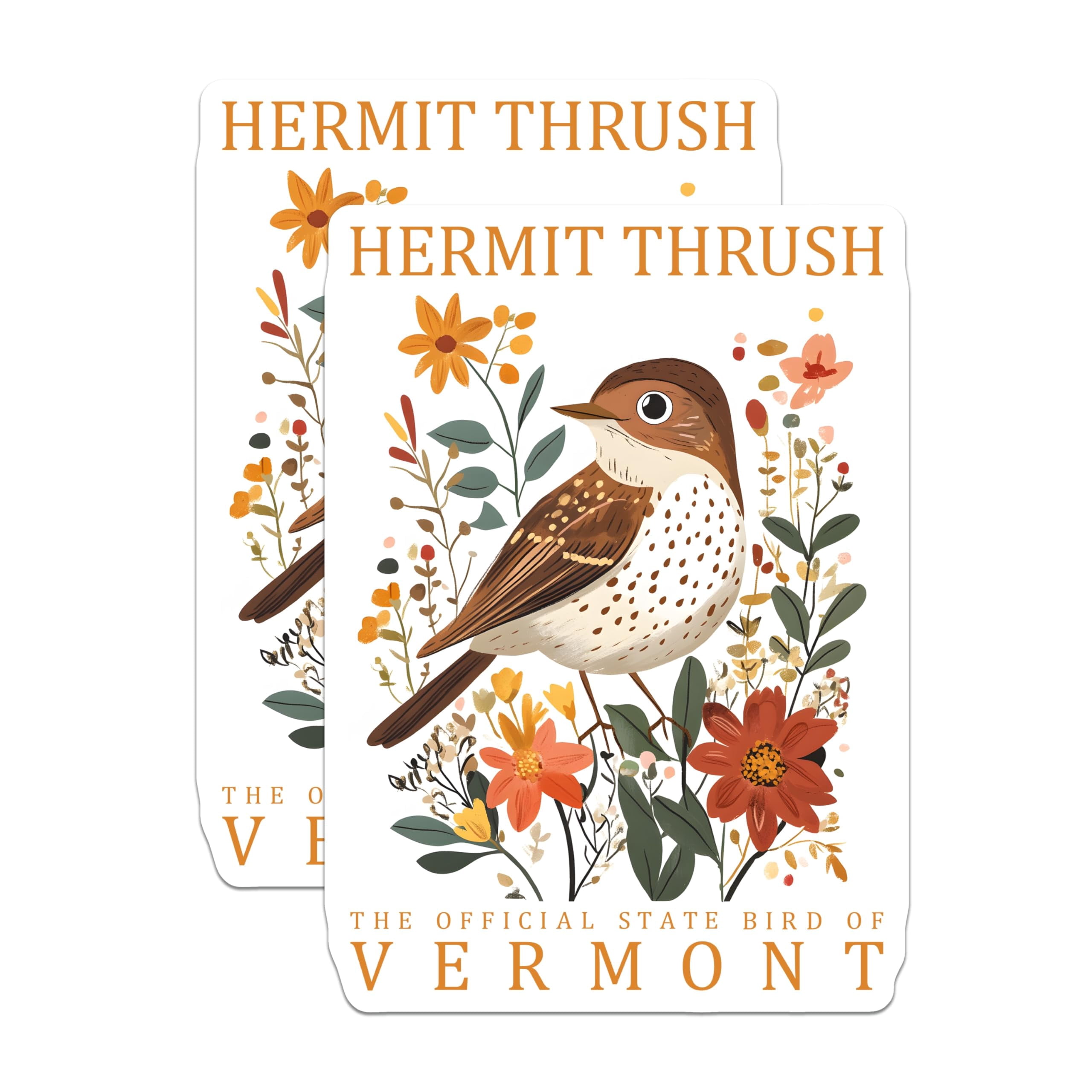 Thrush Bird Sticker (2 Pack) Hermit Thrush Stickers - Vermont State Bird - Floral Bird ...