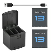 2 Pack Replacement Hero 13 Batteries and Charger Fit for GoPro Hero 13 Black，2100mAh Rechargeable Battery with 3-Channel Battery Fast Charger Station with Smart LED Indicators for GoPro Hero 13 Camer