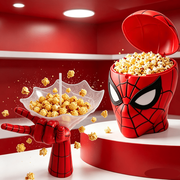 2-Pack Hero Popcorn Bucket Set, Flip Lid Hero Mask Head & Spiderweb Hand Snack Container, 7.9Inch Large Reusable Collectible Gift for Movie Night Theme Party