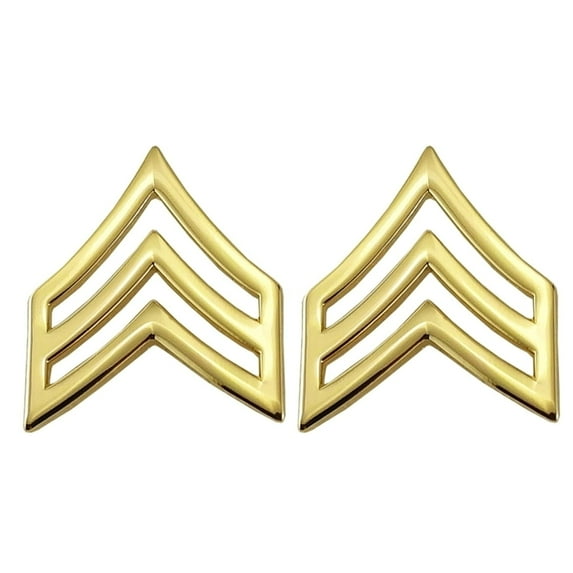 Hero's Pride Rank Insignia, 3 Stripe SGT Chevrons, Clutch Backs, 3/4" Wide, Gold Finish, Pair